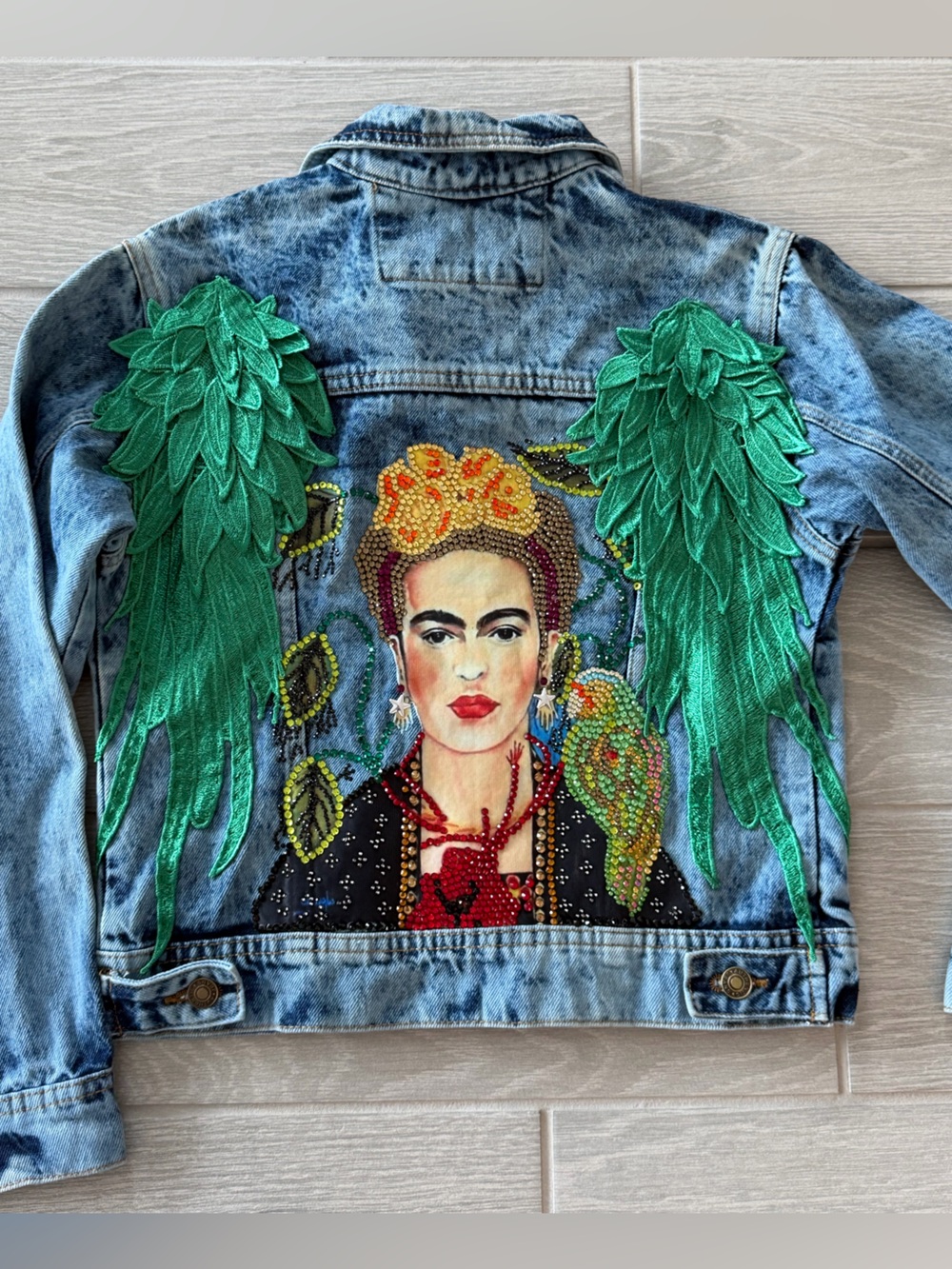 MANUELA JACKETS One Of A Kind Handcrafted Frida Kahlo Denim Jacket Medium NWT